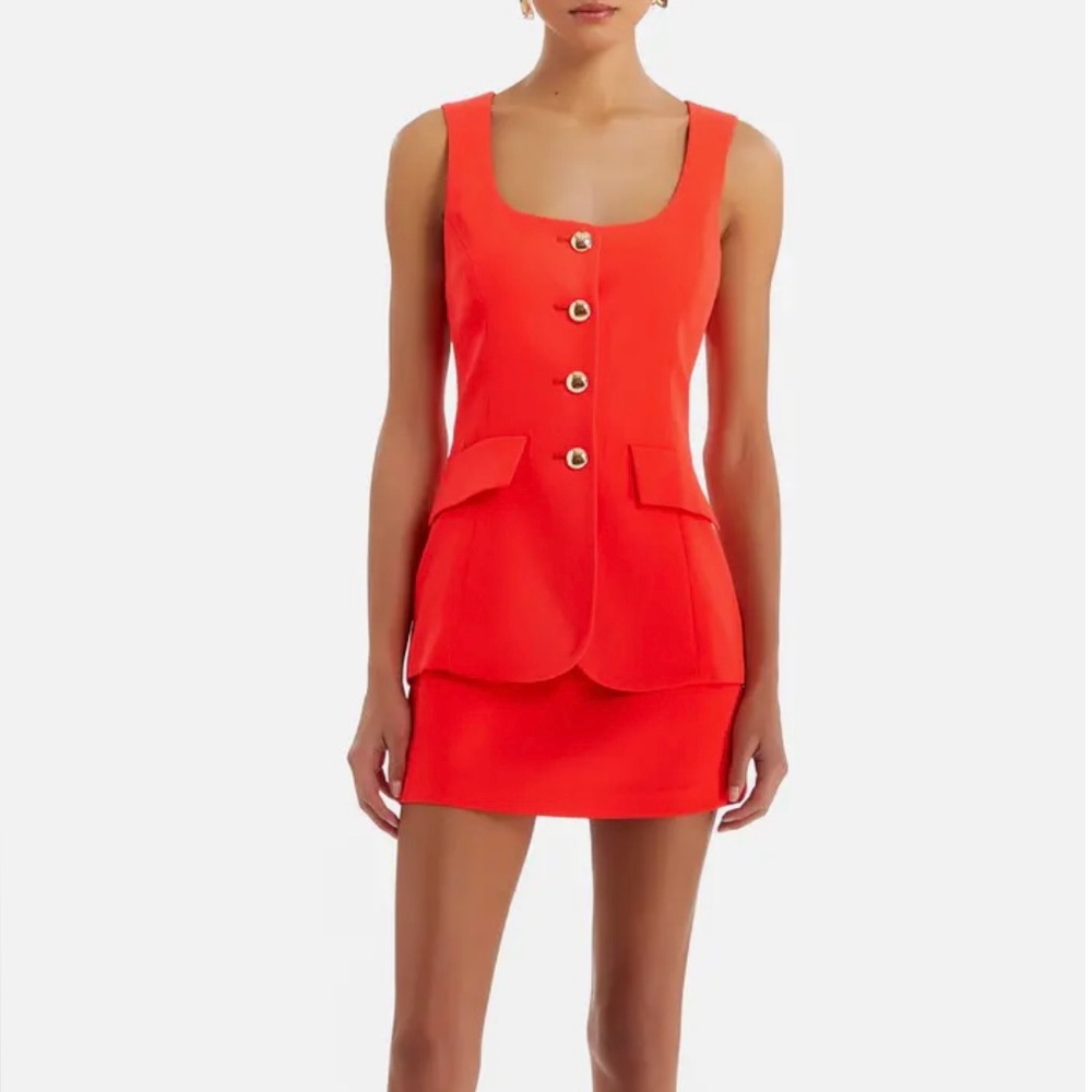 Amanda Uprichard Vibrant Red/Orange Button-Front Dress